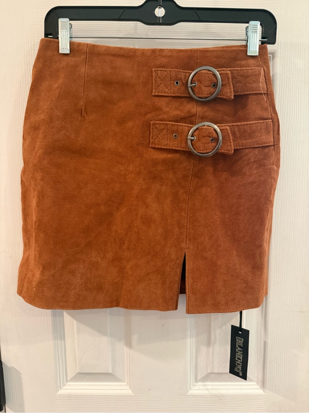 Blank NYC Rust Suede Mini Skirt with Dual Buckles
